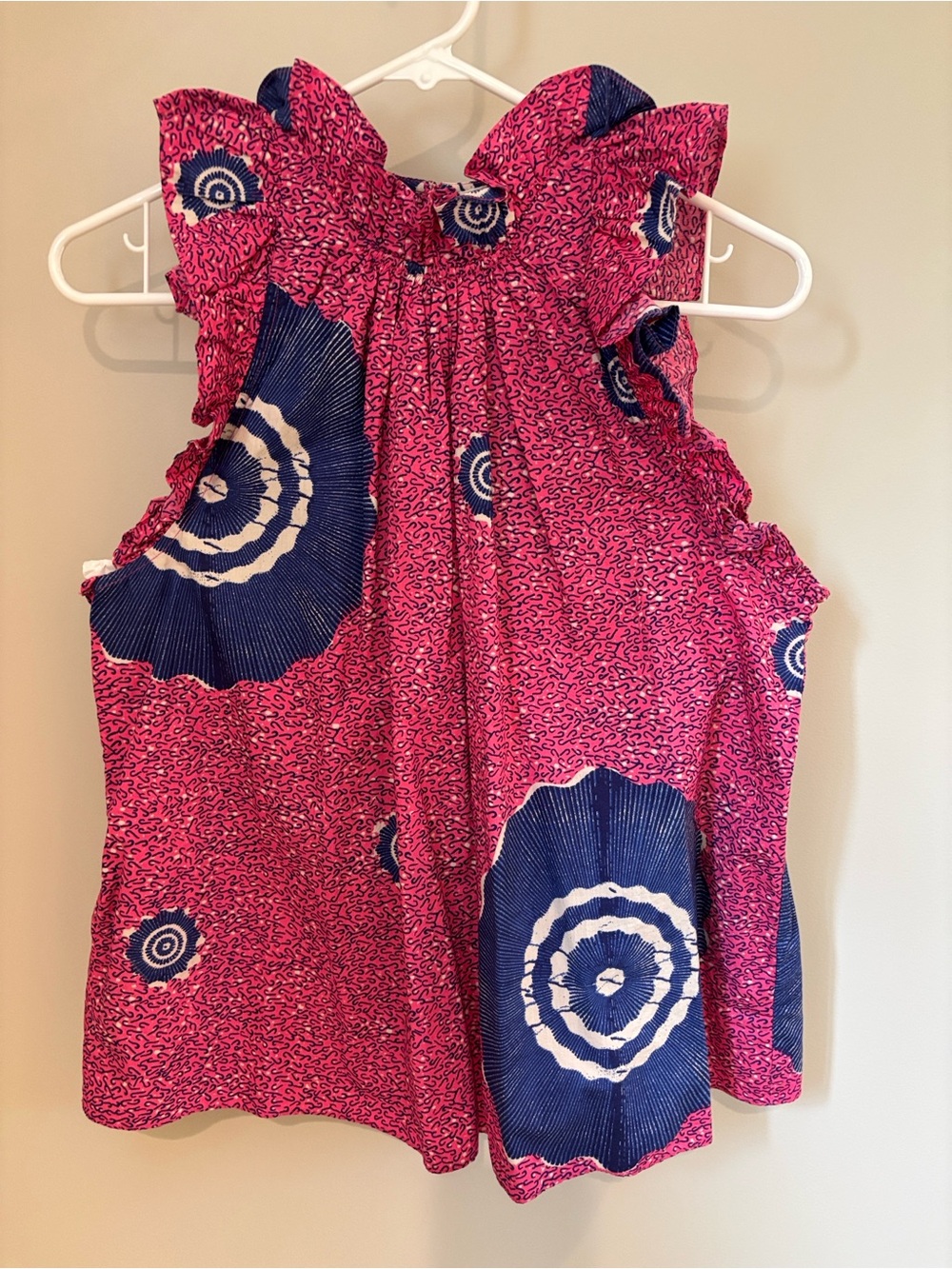 Ulla Johnson Tilda Pink & Navy Ruffle Sleeve Top; fits like size 6